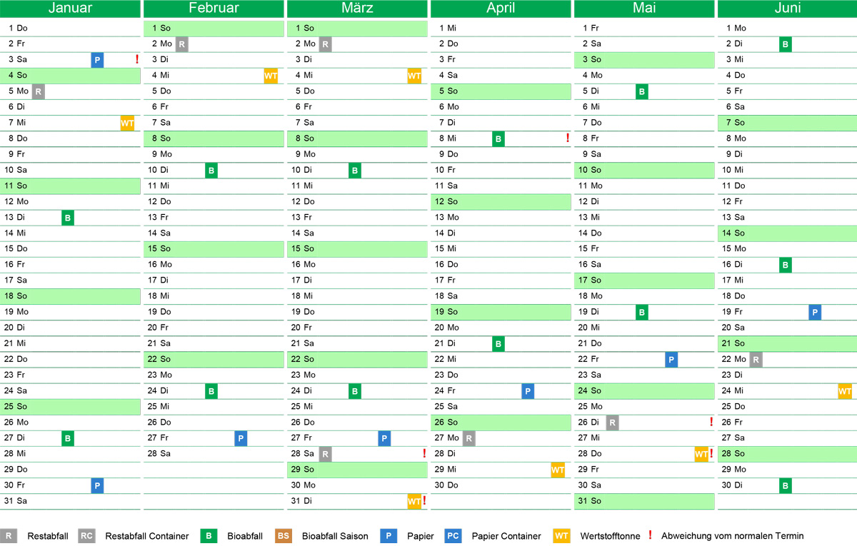 Abfallkalender 2026 1. Halbjahr